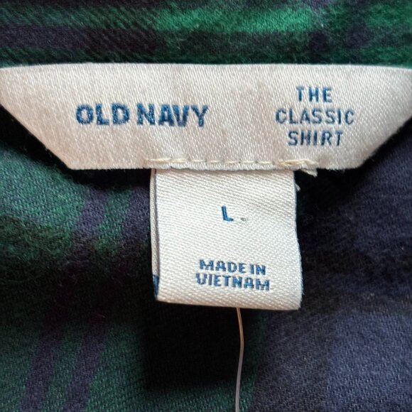 Old Navy Western Flannel Top Large Plaid Green Button Up Light Weight 18800 - Picture 7 of 11